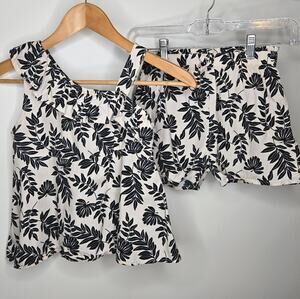 RACHEL ZOE 2 piece Black & Bone White Leaf Print Top & Shorts Set Girls Size 10